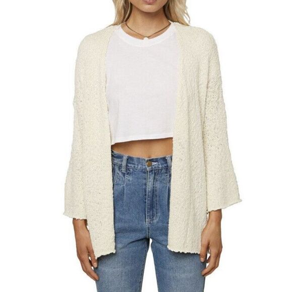 O'Neill Women’s Sz XS off White Open Front Bell Sleeve Coronado Cardigan Sweater - Picture 1 of 12